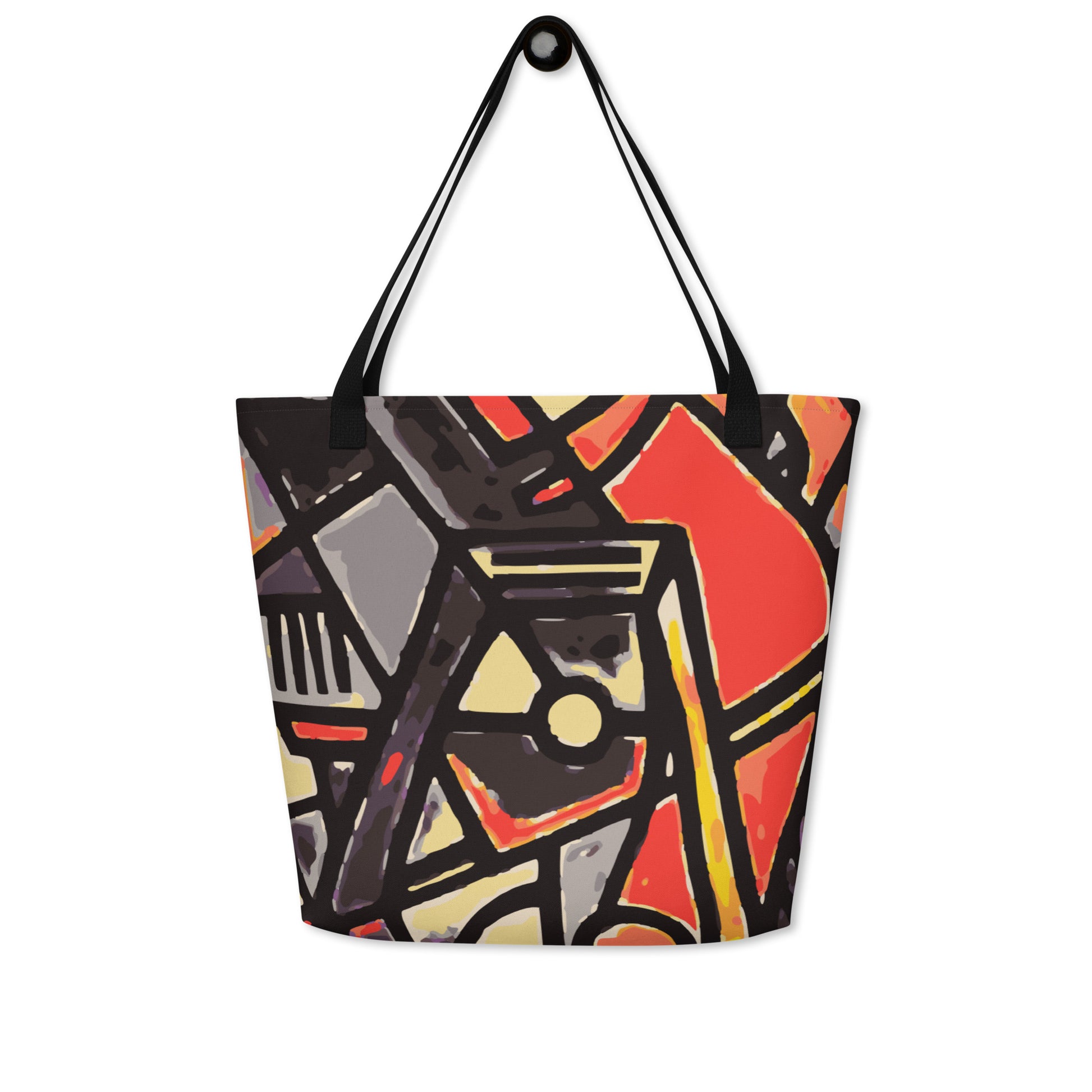 Tote bag with abstract geometric design on a white background