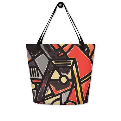 Tote bag with abstract geometric design on a white background