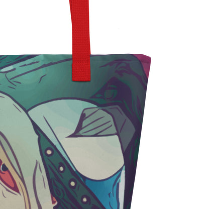 Colorful bag with a character design on a white background