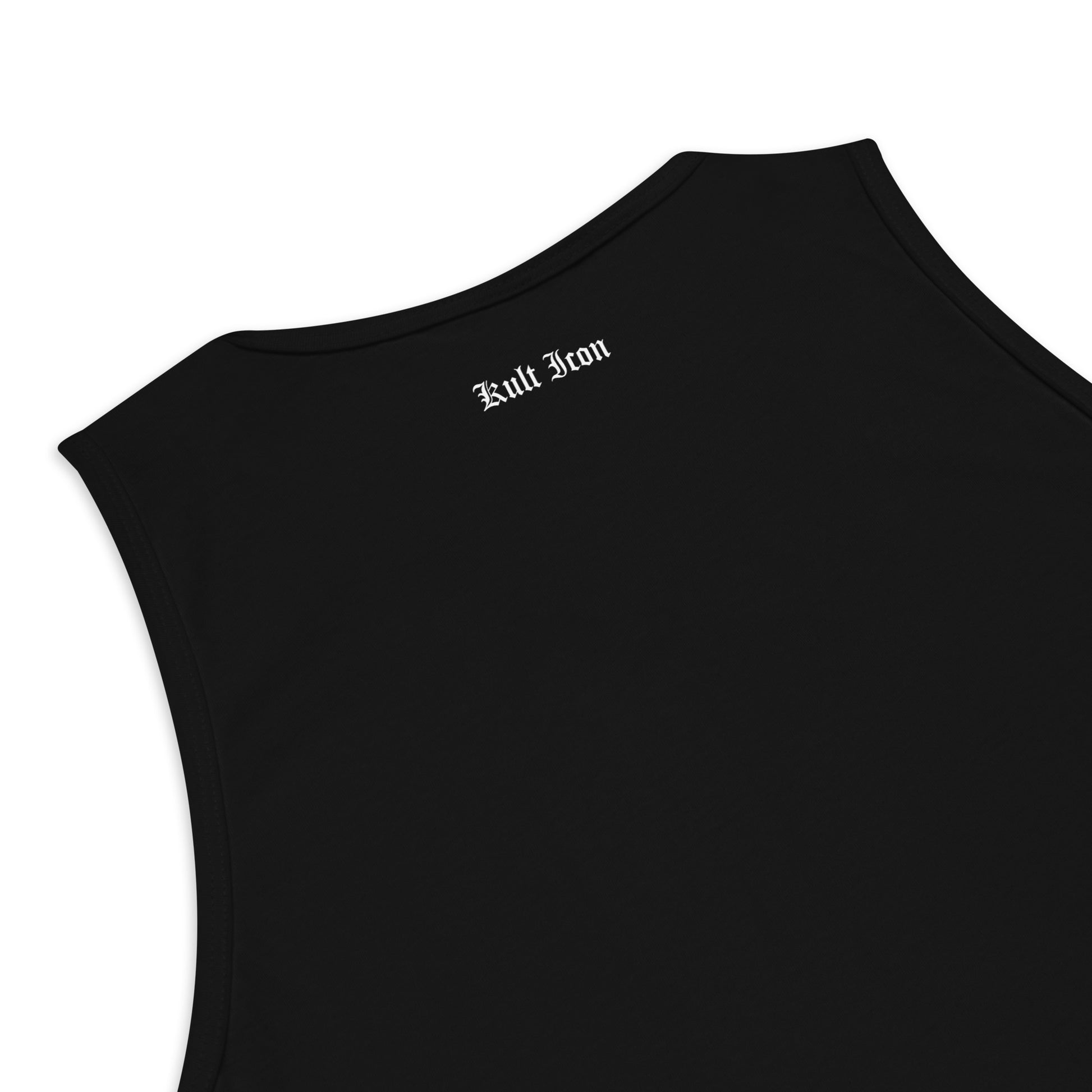 Black sleeveless top with 'Kult Iron' logo on a white background