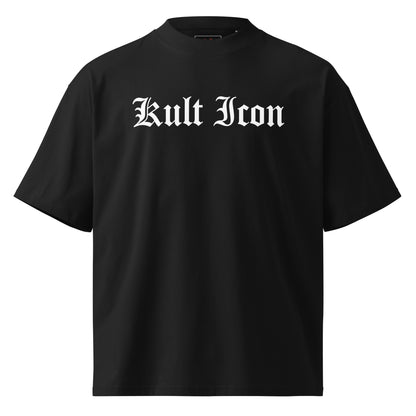 Black t-shirt with 'Kult Icon' text on a white background