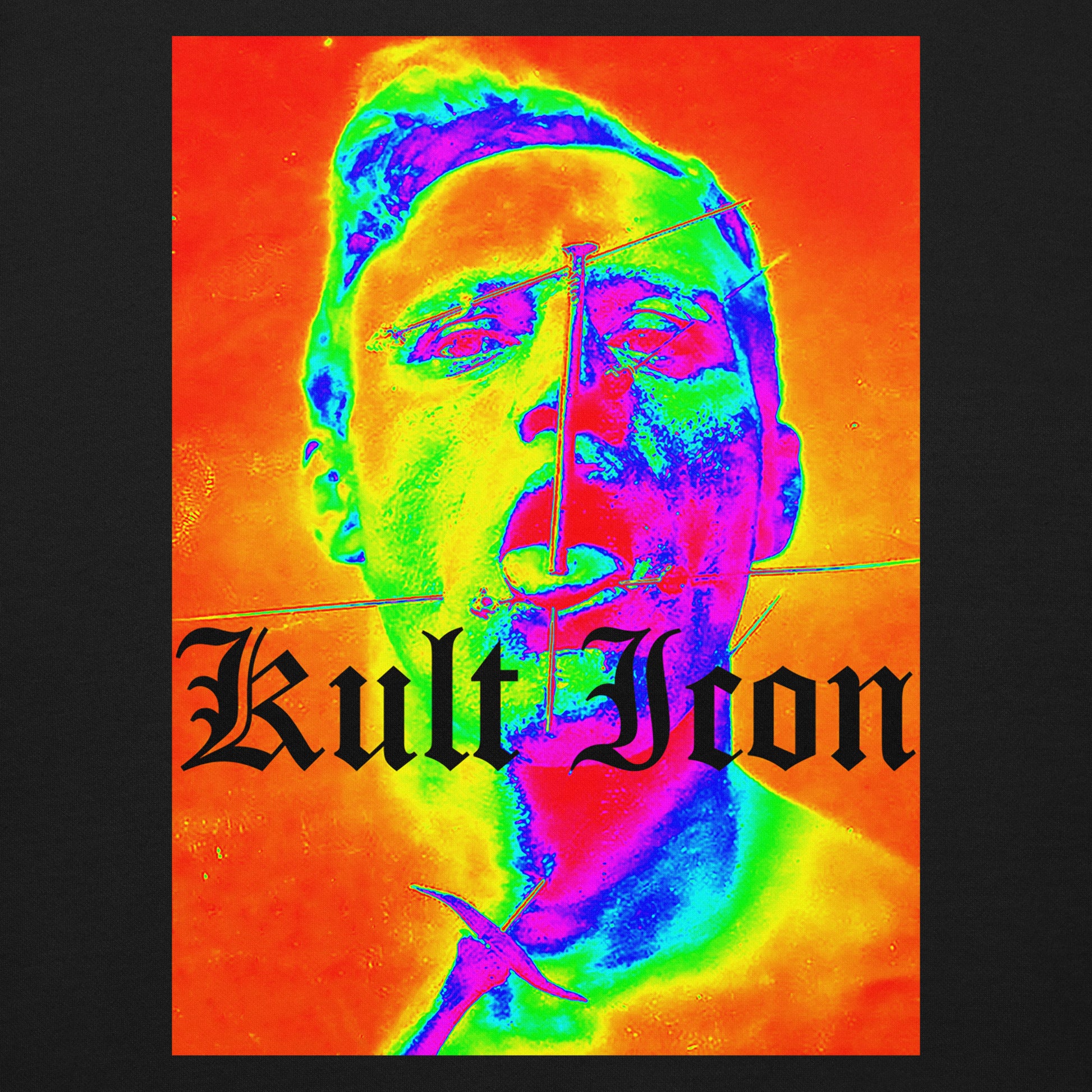 Colorful portrait with 'Kult Icon' text on a black background