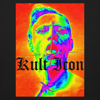Colorful portrait with 'Kult Icon' text on a black background