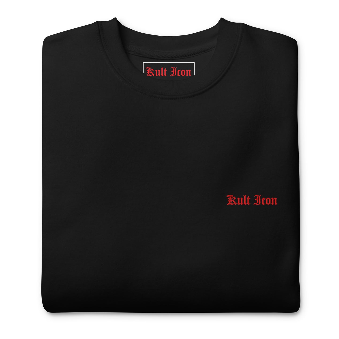 Black sweatshirt with 'Kult Iron' logo on a white background