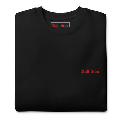 Black sweatshirt with 'Kult Iron' logo on a white background