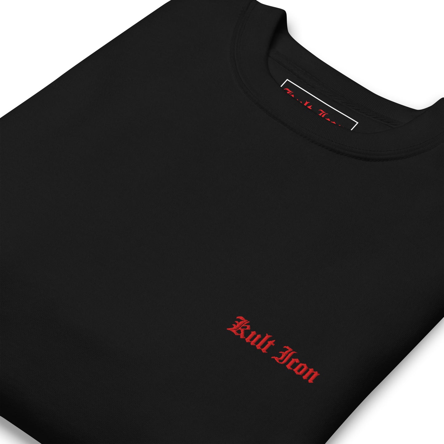 Black t-shirt with 'Kult Icon' text in red on a white background