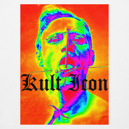 Colorful portrait with 'Kult Icon' text on a red background