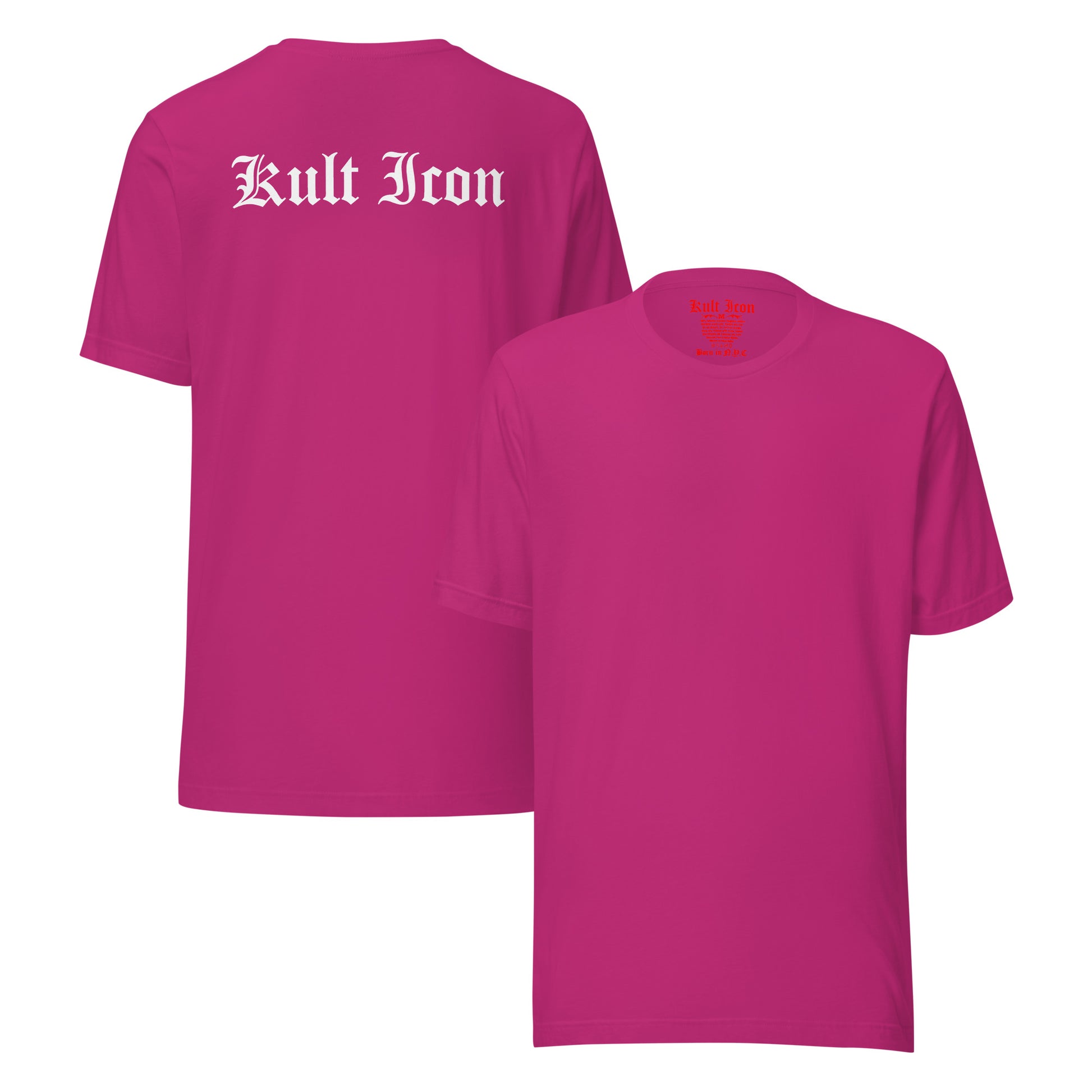Pink t-shirt with 'Kult Iron' branding on a white background