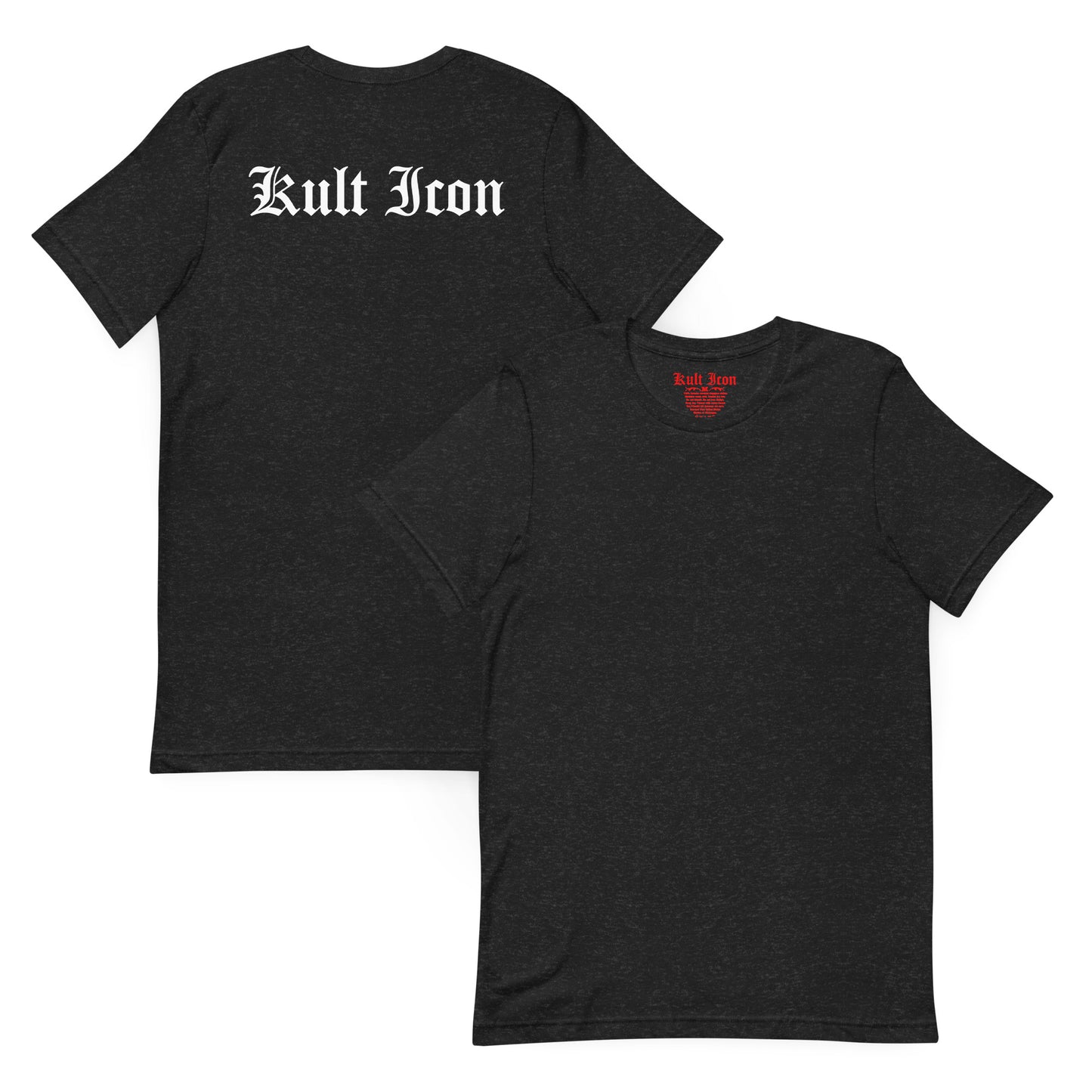 Black t-shirt with 'Kult Icon' branding on a white background