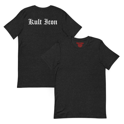 Black t-shirt with 'Kult Icon' branding on a white background