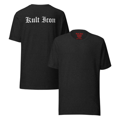 Black t-shirt with 'Kult Iron' branding on a white background