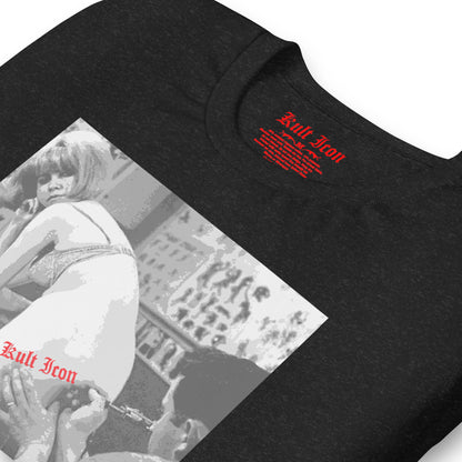 Black t-shirt with a graphic design and 'Kult Icon' text on a white background