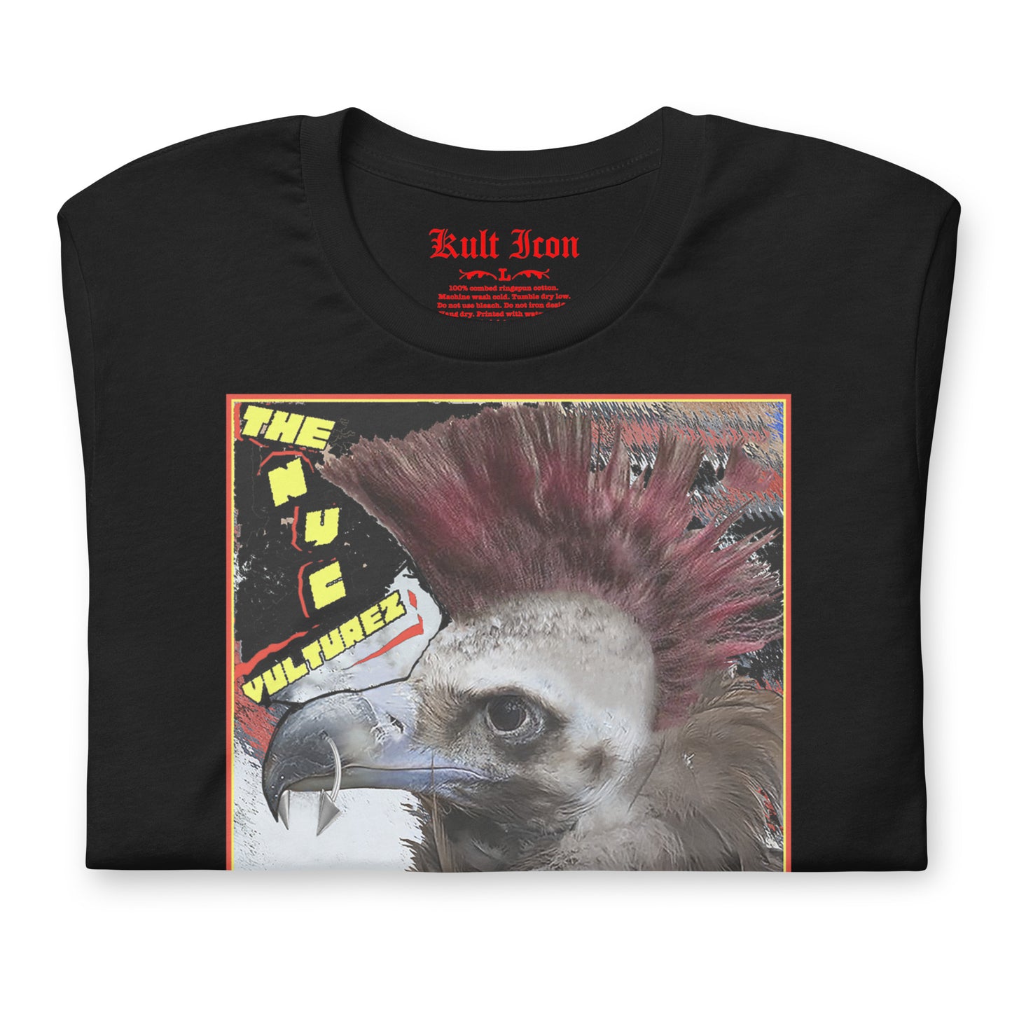 Black t-shirt with an eagle graphic and 'Kult Iron' branding on a white background