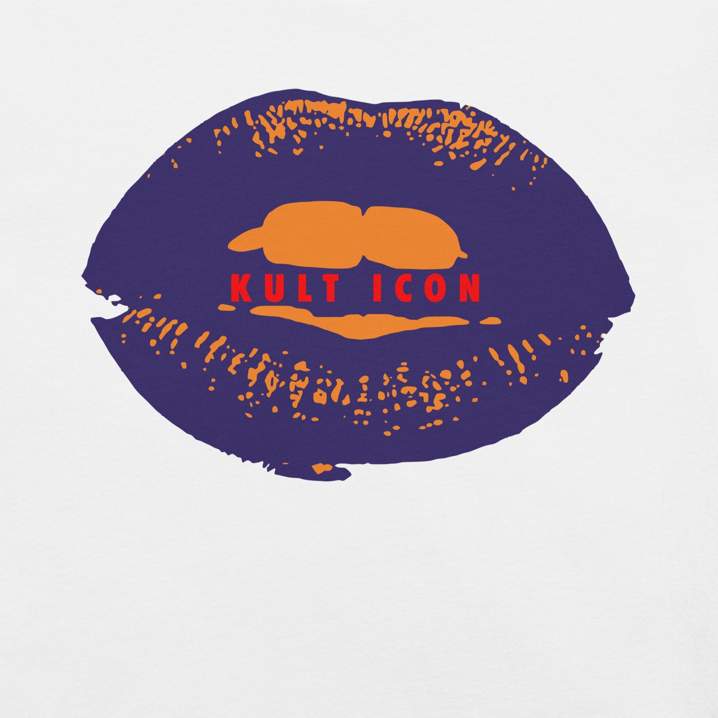 Lipstick kiss mark with 'Kult Icon' text on a white background