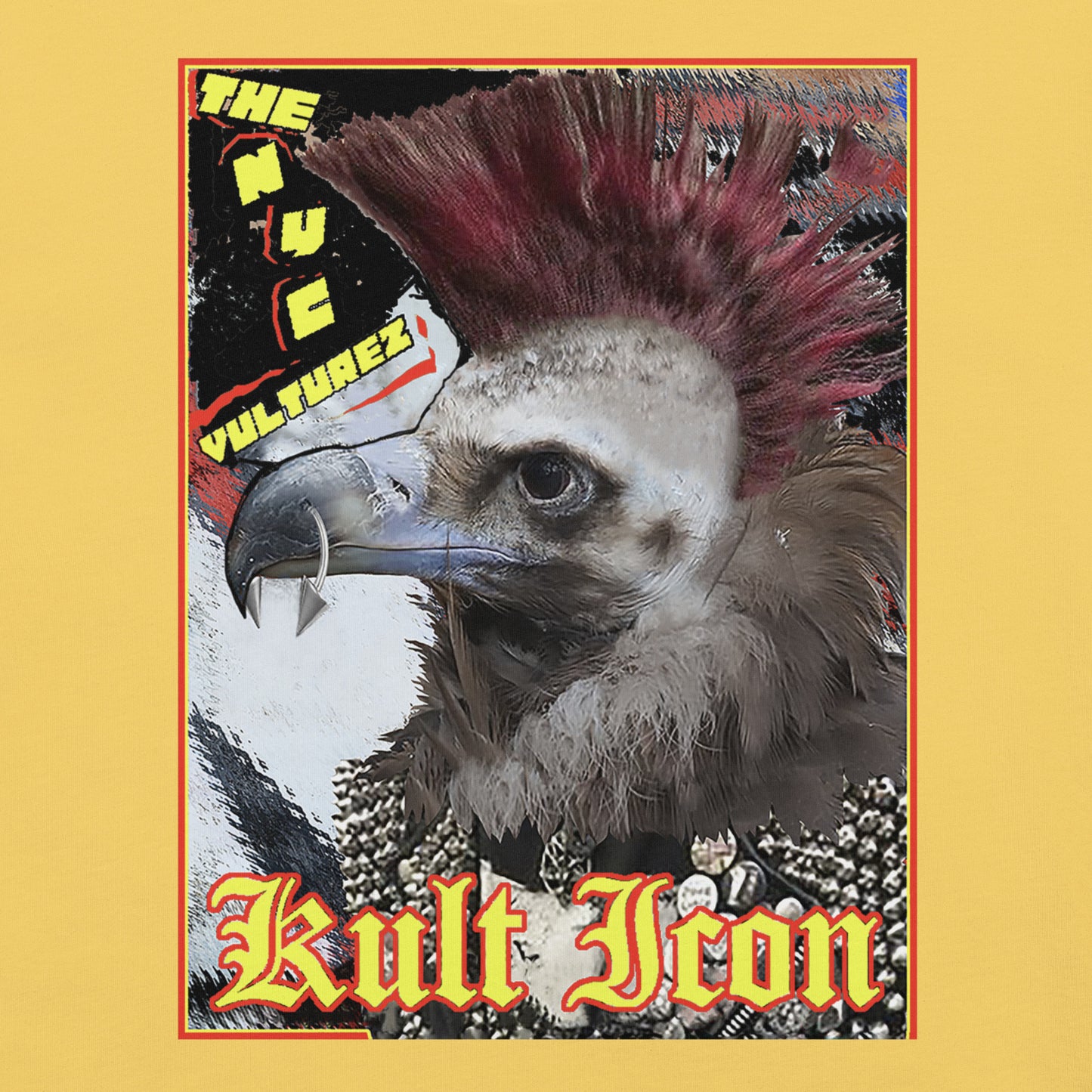 Album cover with a vulture and text on a yellow background